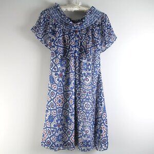 Rebecca Minkoff Gerry Ruffled Off Shoulder Pasadena Paven Blue Mini Dress S